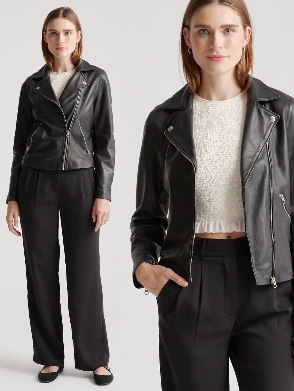 Quince 100% Leather Moto Jacket Black XL Asym Zip Biker Lambskin Edgy Grunge